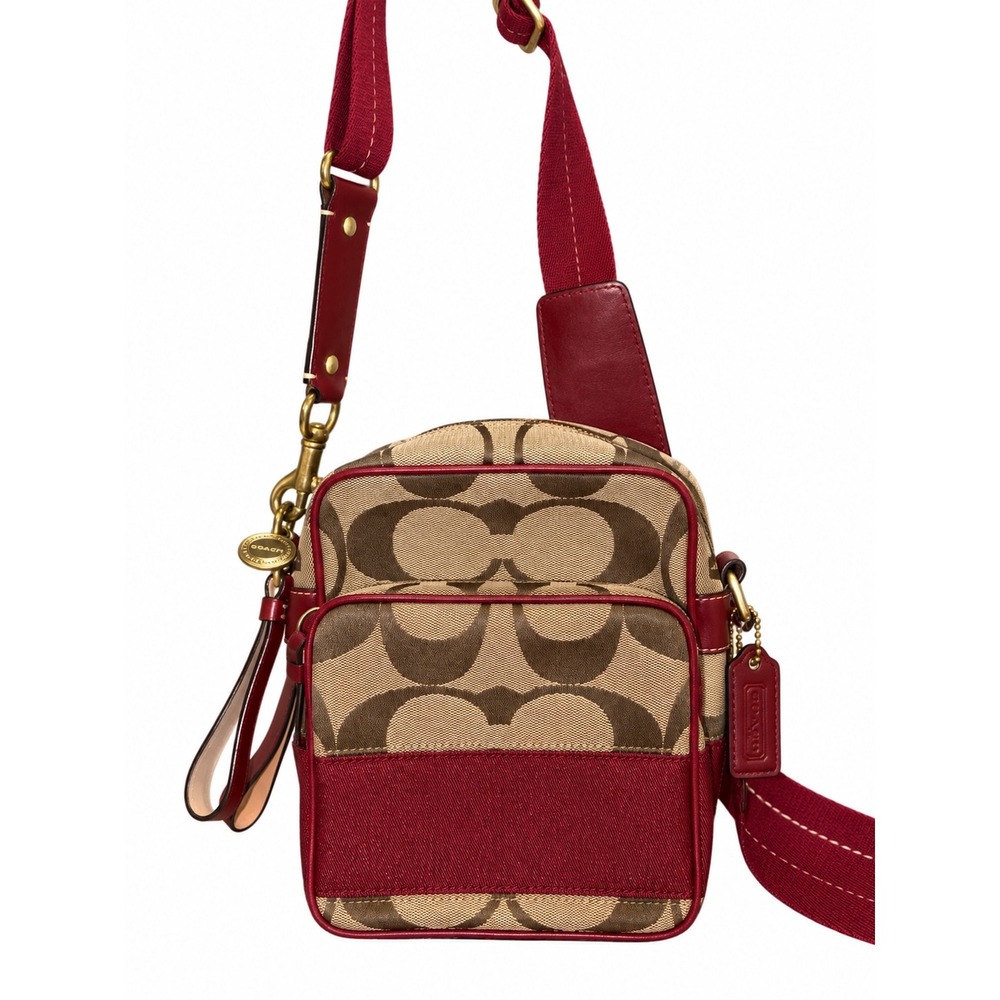 Coach Signature Canvas Crossbody Bag Red Trim 2006
